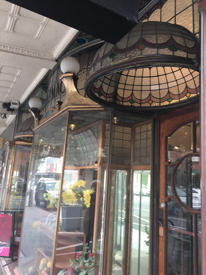 Old shop front Ripponlea Melbourne with curved stained glass windows